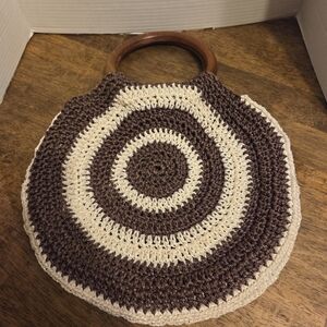 Handmade Boho Crochet Brown and Cream Handbag NWOT